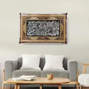 تابلو قلم زنی طرح گل و مرغ با قاب صلیبی سایز 81*51 صنایع دستی زاوش