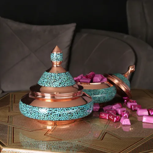 قندان سفینه(بشقاب پرنده) کوچک فیروزه کوب 