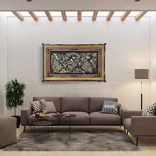 تابلو قلم زنی با قاب خاتم ترنج سایز 103*63