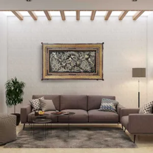 تابلو قلم زنی با قاب خاتم ترنج سایز 103*63