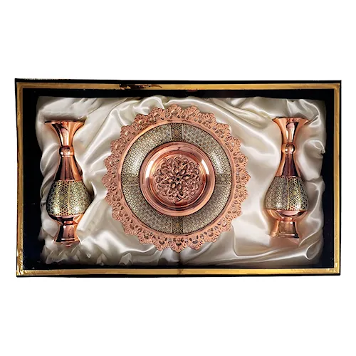 هدیه بشقاب و گلدان خاتم کاری
