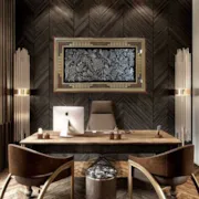 تابلو قلم زنی طرح گل و مرغ با قاب خاتم صلیبی شاسی دار سایز 103*63 صنایع دستی زاوش