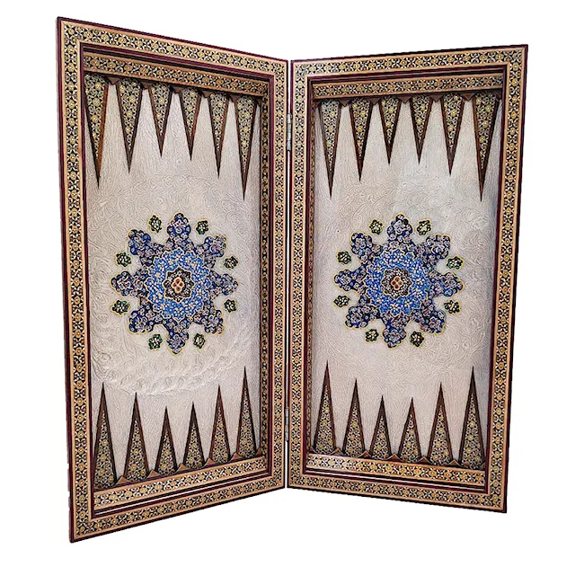 تخته نرد و صفحه شطرنج خاتم لبگرد با نقاشی تذهیب سایز 50 زاوش