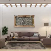 تابلو قلم زنی طرح گل و مرغ با قاب خاتم صلیبی شاسی دار سایز 123*73 زاوش