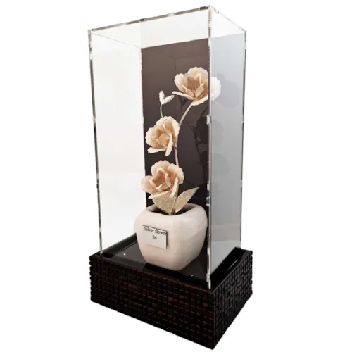 باکس گل نقره سه گل با قاب پلکسی