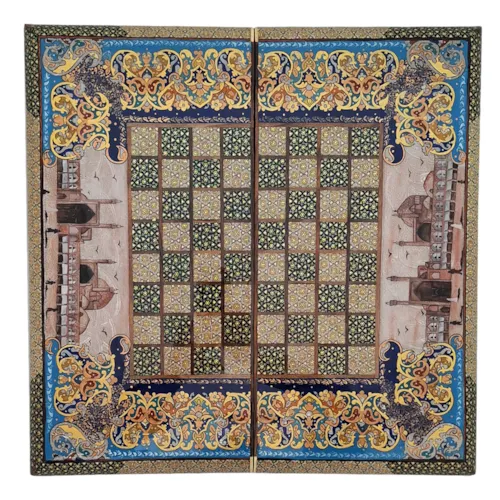 تخته نرد و صفحه شطرنج خاتم لبگرد با نقاشی ابنیه میدان نقش جهان سایز 50