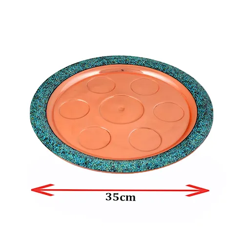 سینی شراب (شربت) خوری کوچک  مس فیروزه کوب