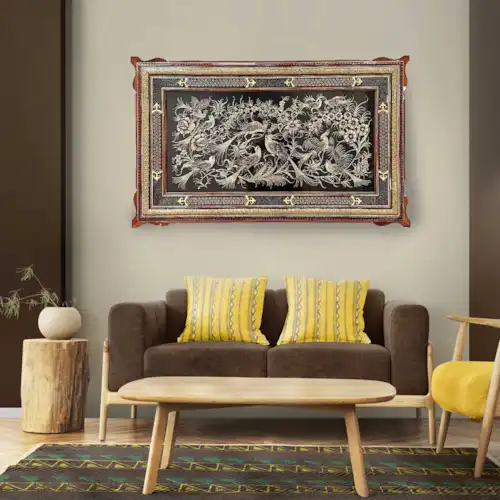 تابلو قلم زنی با قاب خاتم دو شاسی سایز 63*103