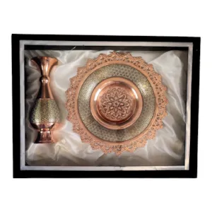 پک هدیه گلدان صراحی 20 و بشقاب 25 خاتم کاری با جعبه مخمل