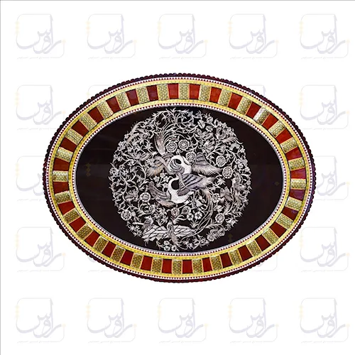 تابلو قلم زنی با قاب خاتم بیضی