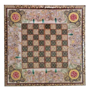 تخته نرد و صفحه شطرنج لبگرد خاتم نقاشی بزم آب مرکب سایز 50 صنایع دیتی زاوش