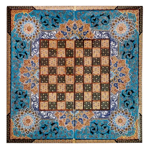 تخته نرد و صفحه شطرنج لبگرد خاتم نقاشی تذهیب  سایز 50