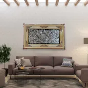 تابلو قلم زنی طرح گل و مرغ با قاب خاتم صلیبی سایز 103*63 صنایع دستی زاوش