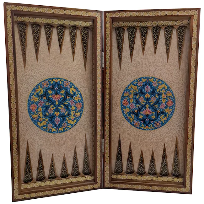 تخته نرد و صفحه شطرنج لبگرد خاتم نقاشی تذهیب سایز 50