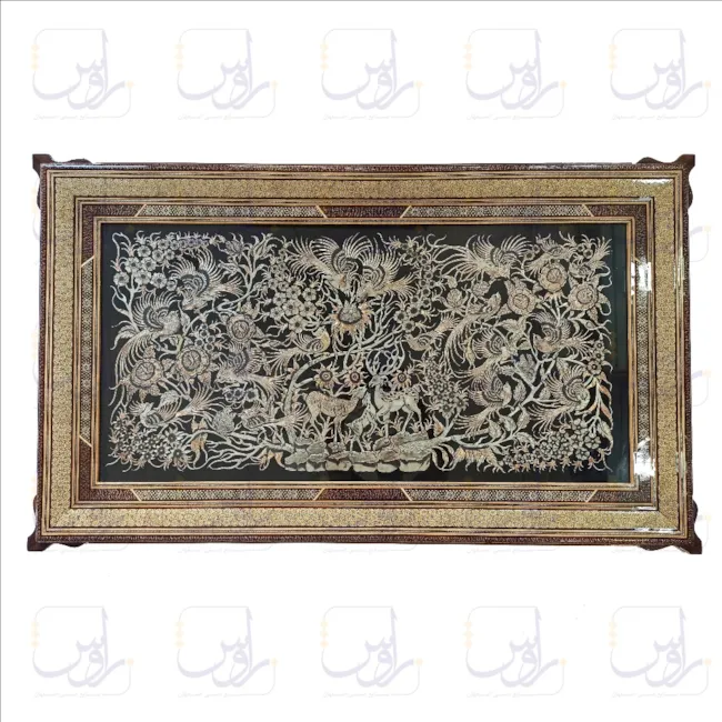 تابلو قلم زنی با قاب خاتم