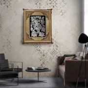 تابلو قلم زنی گل و مرغ با قاب خاتم صلیبی سایز 63*53