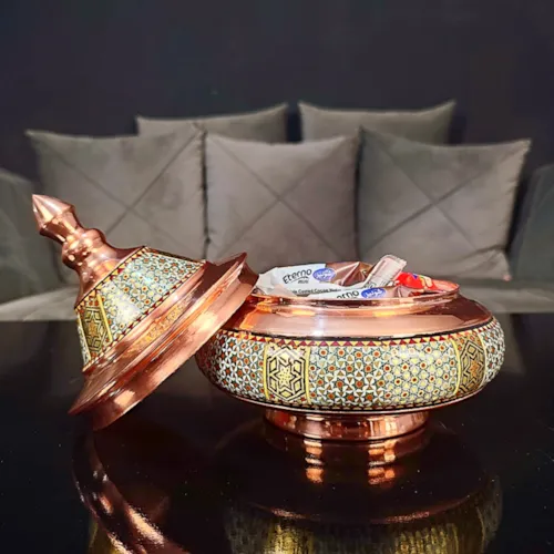 قندان بشقاب پرنده بزرگ خاتم کاری