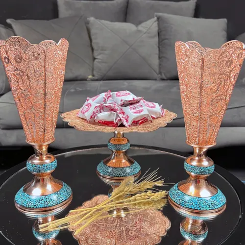 گلدان بیشین فیروزه کوب و ملیله کاری 