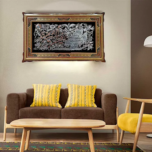 تابلو قلم زنی طرح خط با قاب صلیبی شاسی دار سایز 81*51