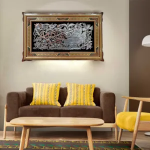 تابلو قلم زنی طرح خط با قاب صلیبی شاسی دار سایز 81*51 صنایع دستی زاوش