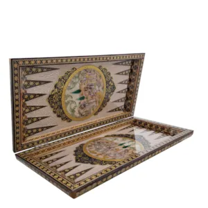 نمای تخته نرد و صفحه شطرنج لبگرد خاتم نقاشی بزم آب مرکب سایز 50