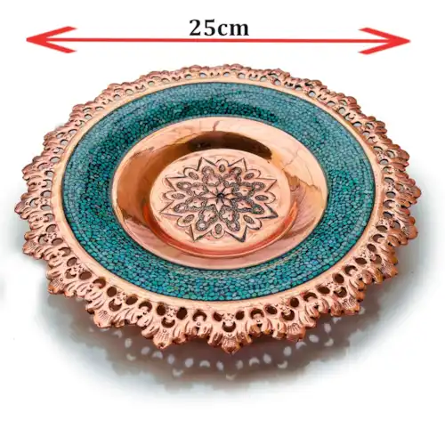پک هدیه جفت گلدان 20 و بشقاب 25 فیروزه کوبی با جعبه مخمل