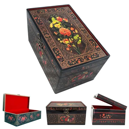 پک هدیه  جفت گلدان صراحی 20 و سنگاب 16 فیروزه کوبی با جعبه دکوپاژ 