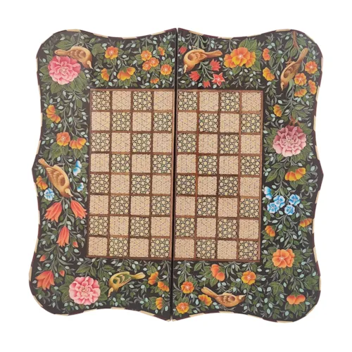 تخته نرد و صفحه شطرنج دالبر خاتم با نقاشی گل و مرغ سایز 50